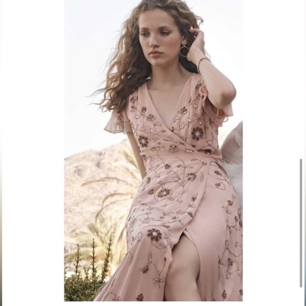 ANTHROPOLOGIE BHLDN BEADED WRAP DRESS SIZE 0 PINK Z271